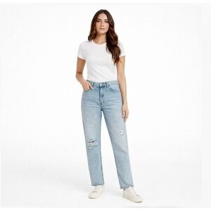 HIDDEN Los Angeles High Rise Distressed Straight‎ Leg Jeans Light Wash 27